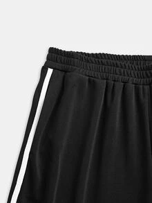 Juhart Plus Size Women's Elegant Frog Button Long Sleeve Top And Striped Colorblock Pants 2 Pieces Set - Black - View 8