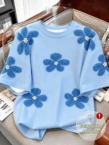 SHEIN [Printed Design] Women's Round Neck Digital Printed Flower T-Shirt - Multicolor - View 1