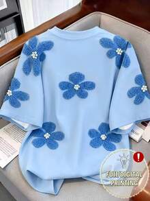 SHEIN [Printed Design] Women's Round Neck Digital Printed Flower T-Shirt - Multicolor - View 2