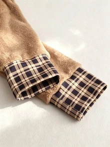 SHEIN Autumn/Winter Top, Elegant Casual Outing, Social, Commute, Daily Basic Plaid Patchwork Holiday Matching Sweatshirt - Multicolor - View 6