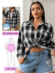 Solflare Plus Plaid Print Drop Shoulder Shirt Fall - Black - View 2