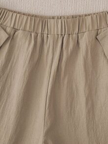 EMERY ROSE Women Solid Color Casual Daily Button Side Straight Pants - Khaki - View 3