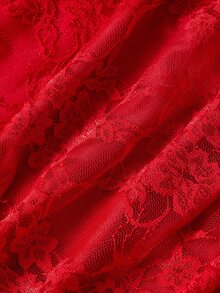 SHEIN MOD 白色露肩蕾絲二合一喇叭袖長袖女款上衣 - 紅色 - 查看 5