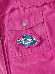 BriallanyX BriallanyX Jaket Denim Lengan Panjang Wanita dengan Kancing, Jumbai, dan Tampilan Lusuh - Berwarna merah muda - View 8