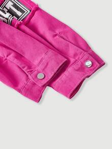 BriallanyX BriallanyX Jaket Denim Lengan Panjang Wanita dengan Kancing, Jumbai, dan Tampilan Lusuh - Berwarna merah muda - View 9