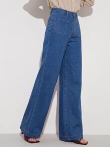 CielaLinda Women's Casual Daily Denim Jeans With Pockets And Buttons - Blue - View 5
