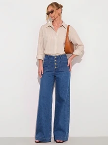 CielaLinda Women's Casual Daily Denim Jeans With Pockets And Buttons - Blue - View 3