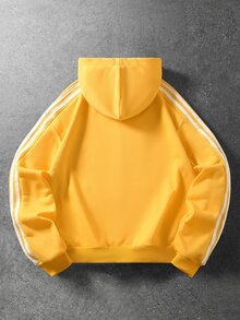 ROMWE MEN Goth Men's Striped Colorblock Zip-Up Long Sleeve Hoodie - Yellow - View 2
