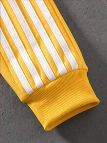 ROMWE MEN Goth Men's Striped Colorblock Zip-Up Long Sleeve Hoodie - Yellow - View 4