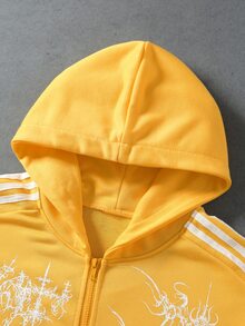 ROMWE MEN Goth Men's Striped Colorblock Zip-Up Long Sleeve Hoodie - Yellow - View 8