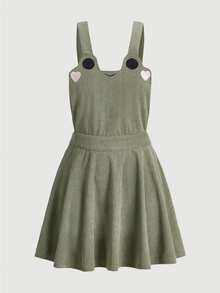 ROMWE Kawaii Women's Green Wide Strap Frog Print Dress, School - Green - View 4