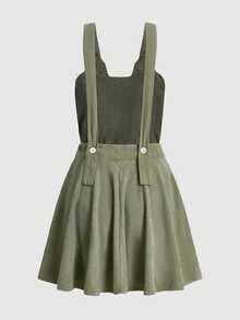 ROMWE Kawaii Women's Green Wide Strap Frog Print Dress, School - Green - View 3