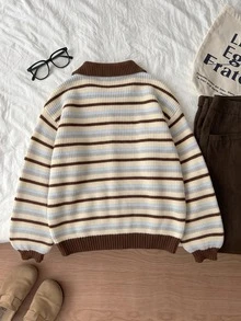 Elamini Sweater Rajut Bergaris Kasual Wanita, Musim Gugur/Dingin - MultiWarna - View 2