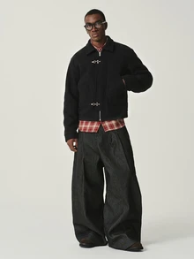 STYNVO Men's Long Sleeve Overcoat With Airplane Buckle Placket - Black - View 3