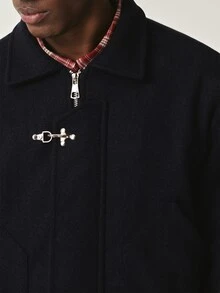 STYNVO Men's Long Sleeve Overcoat With Airplane Buckle Placket - Black - View 5