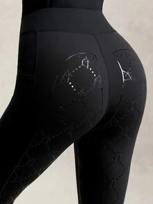 Activina 女款字母圖案休閒日常馬術騎馬褲 黑色 日常穿著 健身 高腰 四季通用 時尚休閒 訓練運動休閒褲 - 黑色 - 查看 7