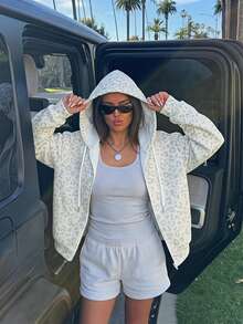 Aloruh Women's Long Sleeve Loose Leopard Print Sweatshirt - Casual Minimalist, Versatile & Practical, Suitable For Daily, Party And Airport Wear, Incorporating Y2K Style; Leopard Print Design - Light Grey - View 5
