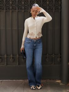 Yess Loren 女士圆领长袖单排扣撞色蕾丝时尚T恤，纽扣开襟T恤，蕾丝下摆上衣，棕色女士上衣，棕色长袖上衣，咖啡棕色上衣，棕色衬衫，优雅女士上衣，秋季，罗纹磨毛保暖T恤，女士休闲衬衫，法式优雅通勤装，复古，简约，适合日常穿着，优雅女士衬衫，女士冬季装，女士休闲装，女士早餐装，适合休闲和度假，春秋季，法式风格，巴黎女士，欧式风格，欧洲度假装，秋冬季，适合所有季节，女士冬季装，新年，新年女士装，法式休闲通勤装，复古，简约，适合日常穿着，法式风格，欧式风格 - 杏色 - 查看 6