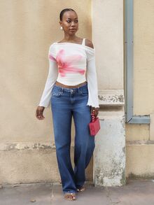 Yess Loren Fitted Mesh Floral Print Cream T-Shirt For Women, Suitable For Date, Party, Casual And Work - Apricot - View 6
