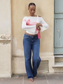 Yess Loren Fitted Mesh Floral Print Cream T-Shirt For Women, Suitable For Date, Party, Casual And Work - Apricot - View 4