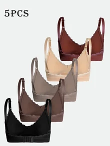 SHEIN 5pcs Women's Popular Fashion Comfortable Minimalist Solid Color High Cost-Performance High Quality Maternity Nursing Bras - Multicolor - View 5