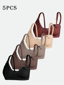 SHEIN 5pcs Women's Popular Fashion Comfortable Minimalist Solid Color High Cost-Performance High Quality Maternity Nursing Bras - Multicolor - View 4