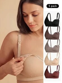 SHEIN 5pcs Women's Popular Fashion Comfortable Minimalist Solid Color High Cost-Performance High Quality Maternity Nursing Bras - Multicolor - View 1