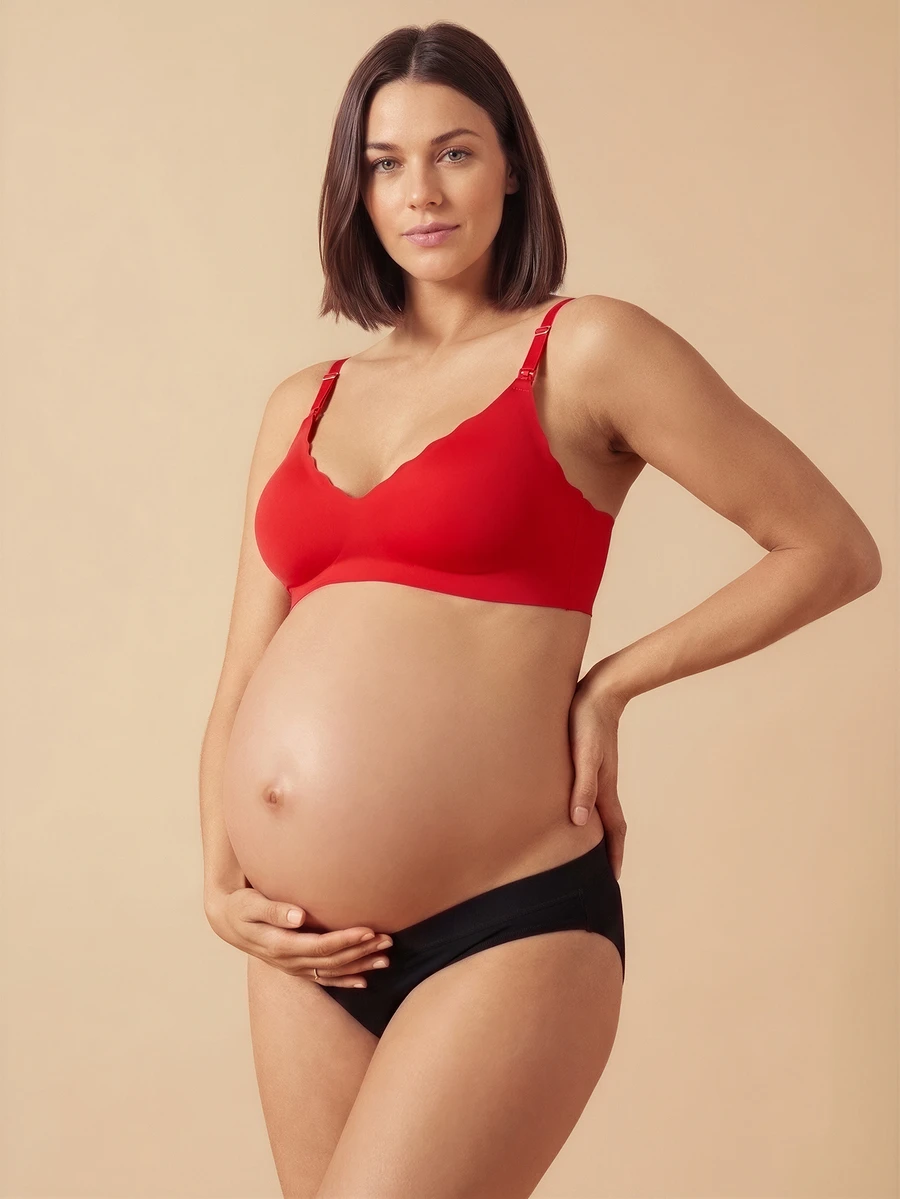 SHEIN 1pc Casual Comfortable Adjustable Shoulder Strap Maternity Nursing Bra (Jelly Style) - Red - View 1