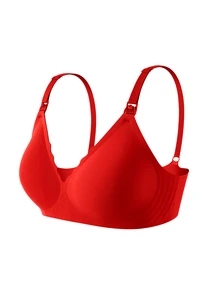 SHEIN 1pc Casual Comfortable Adjustable Shoulder Strap Maternity Nursing Bra (Jelly Style) - Red - View 3