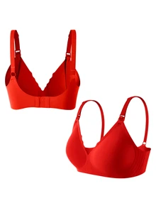 SHEIN 1pc Casual Comfortable Adjustable Shoulder Strap Maternity Nursing Bra (Jelly Style) - Red - View 5
