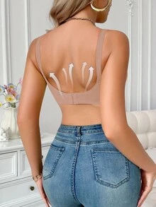 SHEIN 孕妇纯色简约哺乳文胸（带护垫） - 摩卡棕 - 查看 4