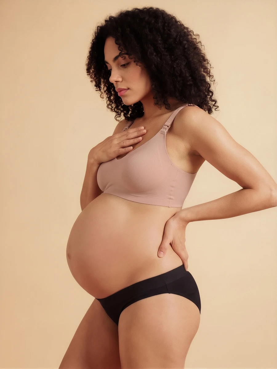 SHEIN 孕妇纯色简约哺乳文胸（带护垫） - 摩卡棕 - 查看 1