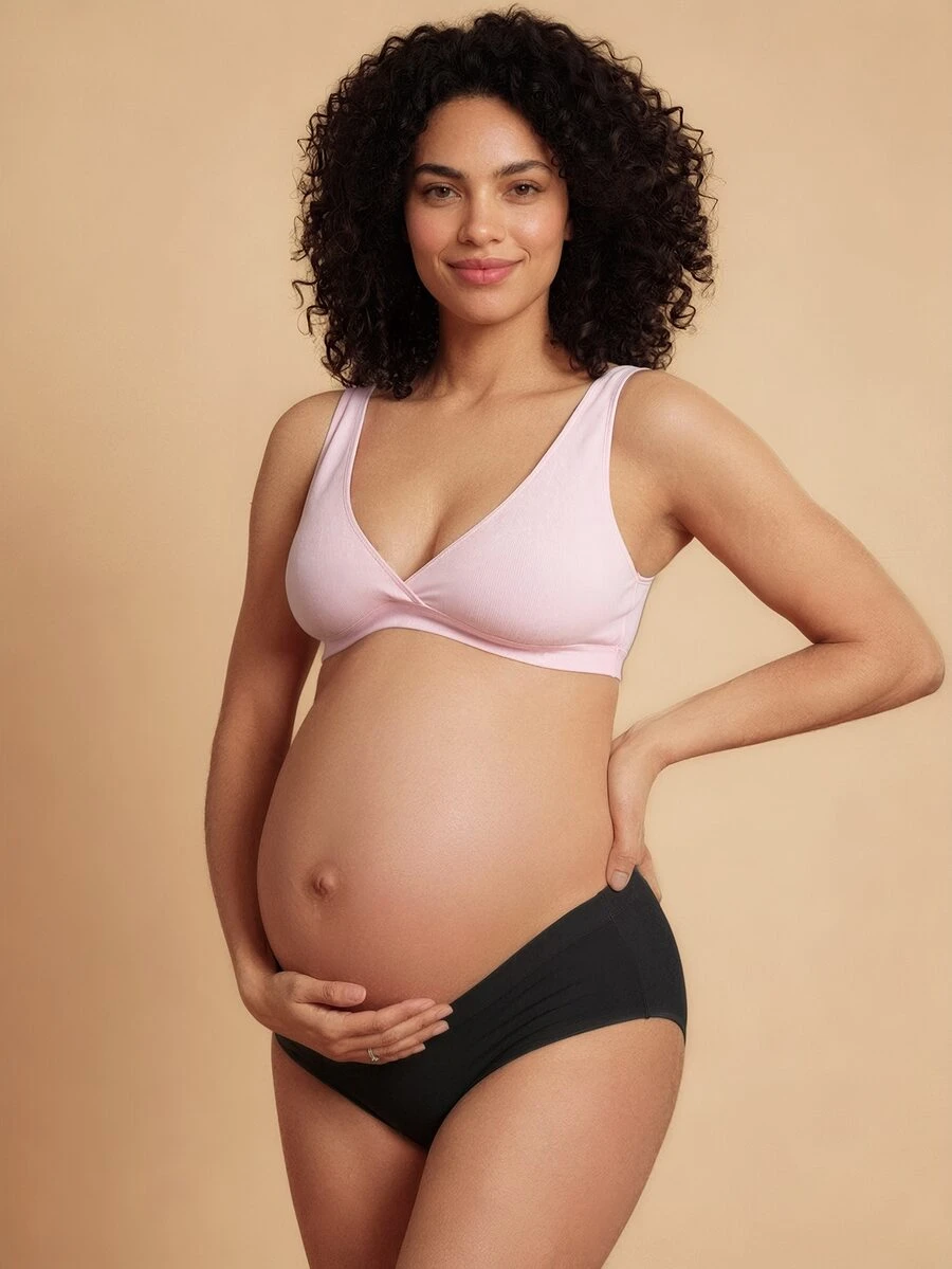 SHEIN Maternity Solid Color Seamless Comfortable Brief - Black - View 1