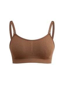 SHEIN حمالة صدر رضاعة للحوامل أحادية اللون بدون تفاصيل وملساء - قهوة بني - مشاهدة 8