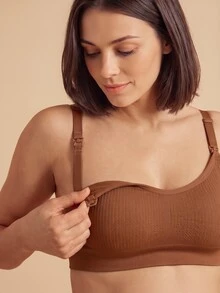 SHEIN حمالة صدر رضاعة للحوامل أحادية اللون بدون تفاصيل وملساء - قهوة بني - مشاهدة 1
