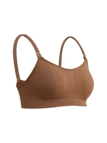 SHEIN حمالة صدر رضاعة للحوامل أحادية اللون بدون تفاصيل وملساء - قهوة بني - مشاهدة 7