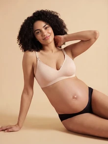 SHEIN Maternity Lingerie Tombol Scallop Santai-Nyaman - Aprikot - View 1