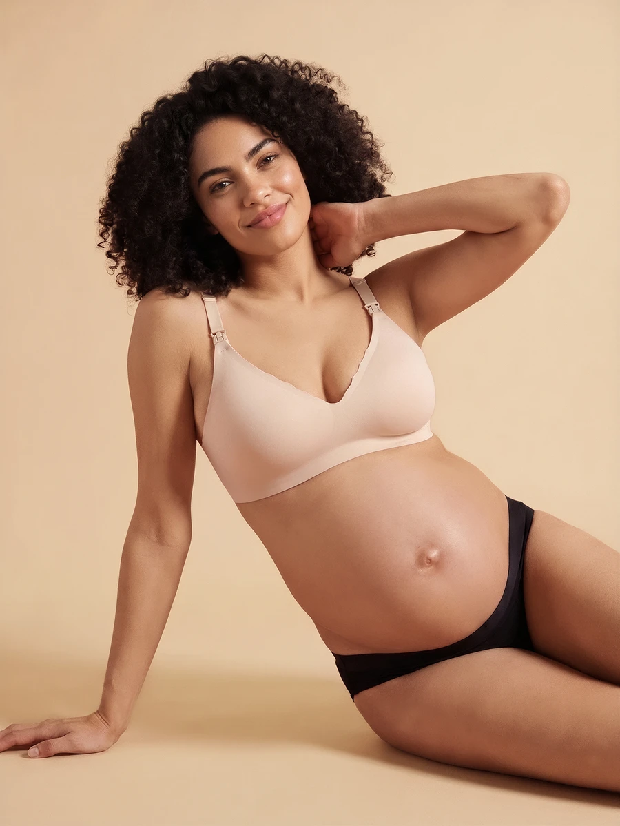 SHEIN Maternity Lingerie Tombol Scallop Santai-Nyaman - Aprikot - View 1