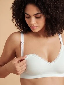 SHEIN Bra Hamil Wanita Populer Minimalis Warna Polos Nyaman Hemat Biaya Berkualitas Tinggi Portabel, 1 buah - Putih - View 2