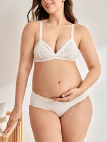 Moonlight&Mama Maternity Solid Color Lace Patchwork Nursing Sexy Lingerie Bra - White - View 7