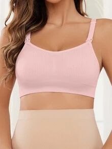 SHEIN حمالة صدر للرضاعة الناعمة ذات تصميم متماسك لحوامل - وردي - مشاهدة 6