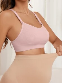 SHEIN حمالة صدر للرضاعة الناعمة ذات تصميم متماسك لحوامل - وردي - مشاهدة 5