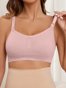 SHEIN حمالة صدر للرضاعة الناعمة ذات تصميم متماسك لحوامل - وردي - مشاهدة 7