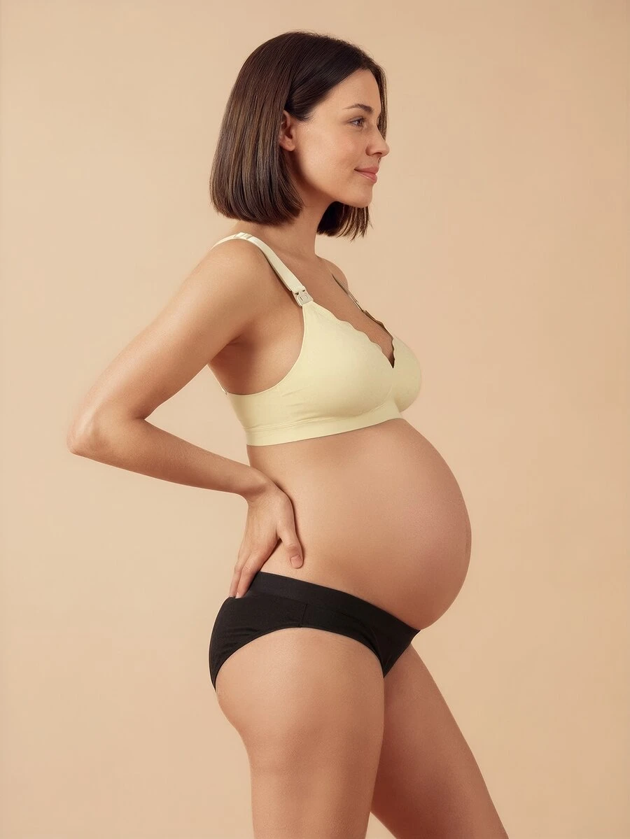 SHEIN الملابس الداخلية الحوامل باللون الأحادي الراحة والموضة (نمط الجيلي) - أصفر - مشاهدة 1