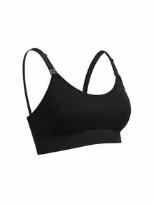 SHEIN 1 件纯色舒适哺乳孕妇胸罩 - 黑色 - 查看 7