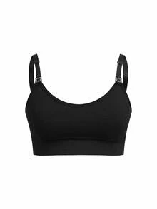 SHEIN 1 件纯色舒适哺乳孕妇胸罩 - 黑色 - 查看 8