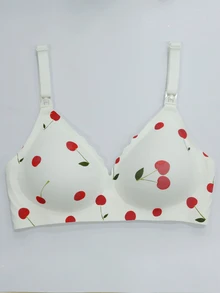 SHEIN Pregnant Women Fruit Print Wire-Free Nursing Bra (Jelly Style) Seamless - Multicolor - View 3