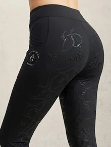 Activina 女款字母印花休閒日常馬術騎馬褲 - 黑色 - 查看 8