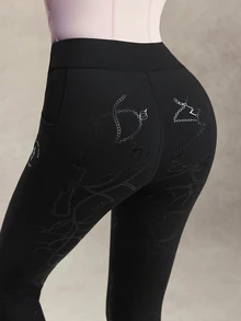 Activina 女款字母印花休閒日常馬術騎馬褲 - 黑色 - 查看 7