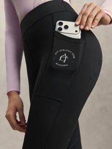 Activina 女款字母印花休閒日常馬術騎馬褲 - 黑色 - 查看 3